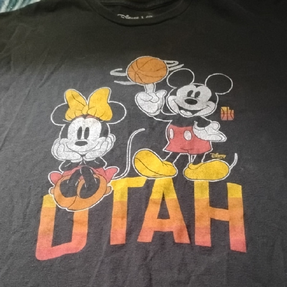 Men's Black Large Vintage Disney X Junk Food Utah Mickey Minnie Mouse Shirt